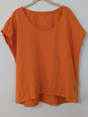 J. Jill Scoop Neck Slub Tee Cap Sleeve Boxy Fit Lightweight Orange Large L